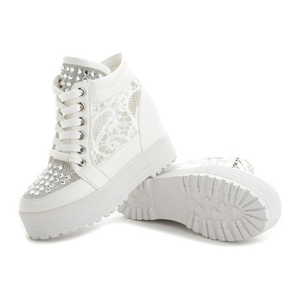 スニーカー レデイース シューズ 厚底スニーカー ハイカットスニーカー レース ホワイト インヒール 厚底 売れ筋商品