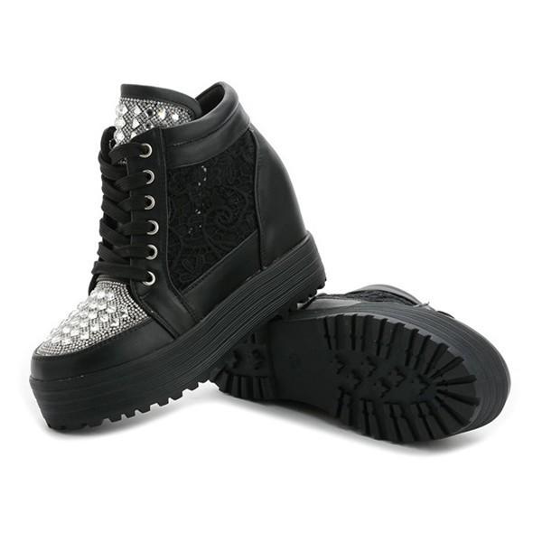 スニーカー レデイース シューズ 厚底スニーカー ハイカットスニーカー レース ホワイト インヒール 厚底 売れ筋商品