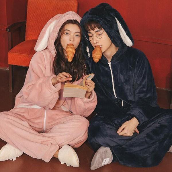 最新デザインの 部屋着 冬 連体服 もこもこ 兎耳 ペアパジャマ ウサギ柄 アニマル ルームウェア ポケット付き かわいい うさ耳 スカートスーツ サイズ M Hakunamatatagrill Com