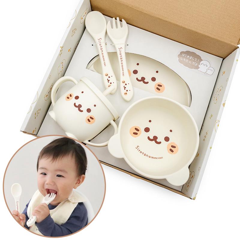 しろたんベビー用食器セット➕スタイ Mother garden（マザーガーデン） ベビー食器セット シリコン しろたん