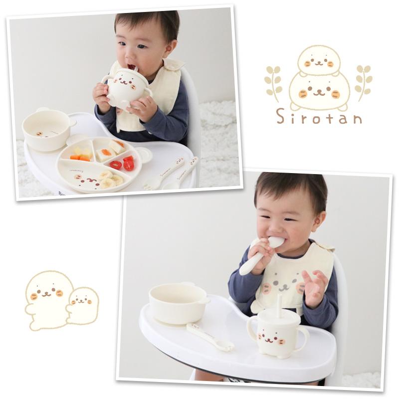 しろたんベビー用食器セット➕スタイ Mother garden（マザーガーデン） ベビー食器セット シリコン しろたん