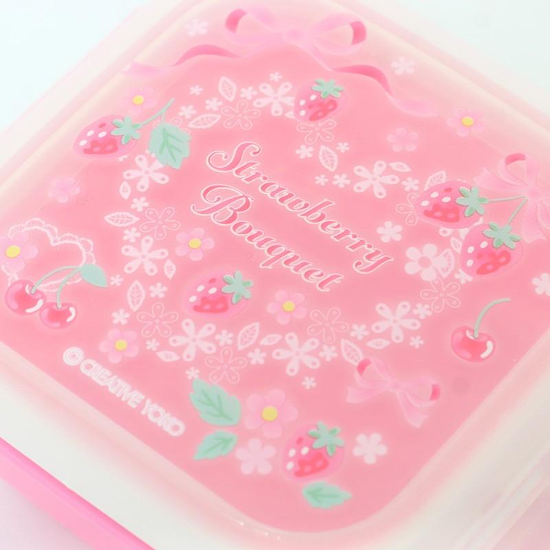 フルーツケース デザートケース 野いちご リボン柄 ミニケース 四角ケース 日本製 食洗機対応 子供用 キッズ 女の子 ランチケース ランチグッズ|マザーガーデン|01