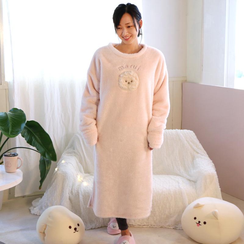 セールsale ルームワンピース ふわんこ もこもこ ワンピース長袖 レディース フリーサイズ スリット入り ルームウェア あったか 部屋着 パジャマ マザーガーデン 通販 Paypayモール