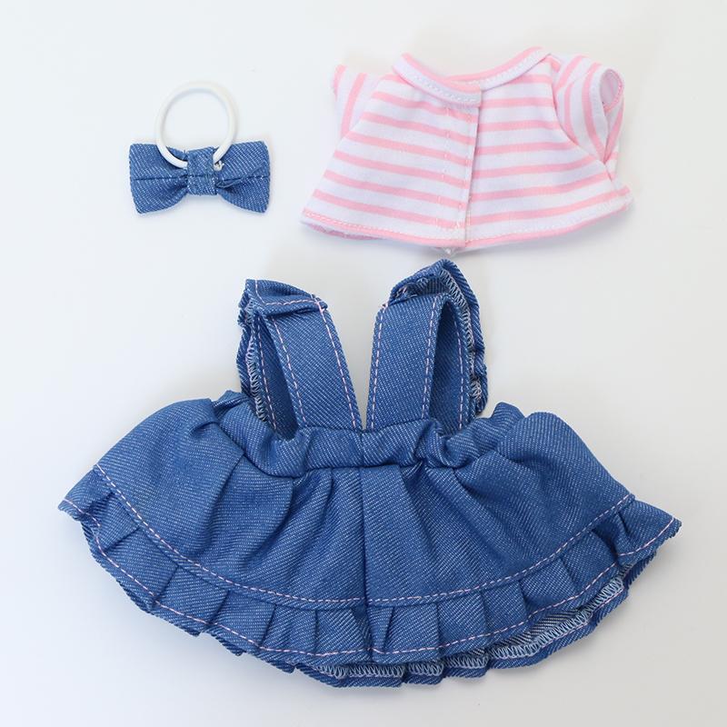 ぬいぐるみ 服 うさもも Sサイズ 着せ替え いラインアップ 洋服 ボーダーｔシャツ デニムジャンスカ お洋服 衣装 ヘアリボン付き 人形 ぬいどり ぬい撮り メール便可 きせかえ