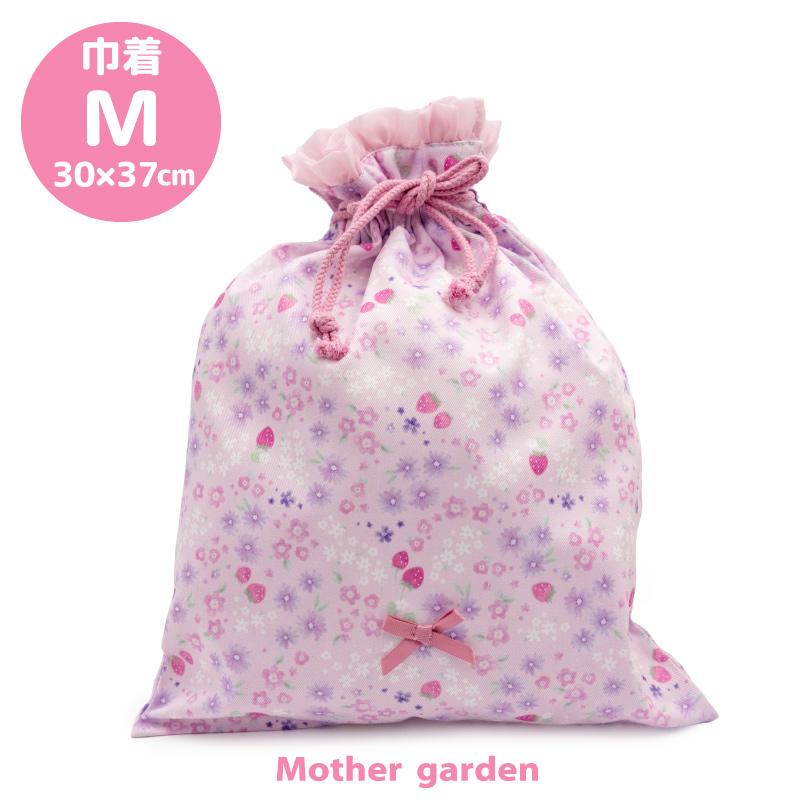 Mother garden（マザーガーデン） 野いちご 巾着 Mサイズ 小花いちご柄