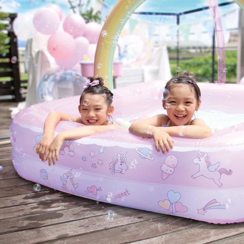 セールSALE プール キッズプール シャワーアーチ付き ユニコーン レインボープール 136×176×高さ112cm 水遊びプール ビニールプールの画像