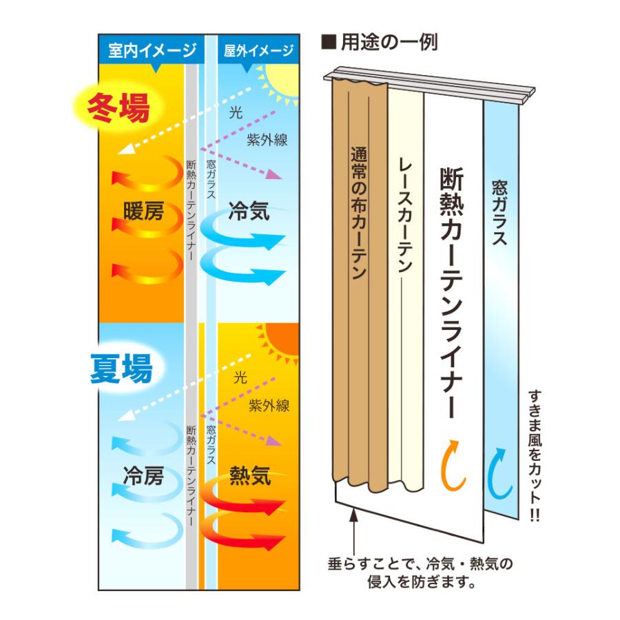 断熱カーテンライナー ビニールカーテン 遮光 150×250cm ロング 遮熱 間仕切り 冷気を防ぐ 断熱 窓 省エネ 抗菌 防カビ UVカット 採光 遮光 無地 明和グラビア | 明和グラビア | 02