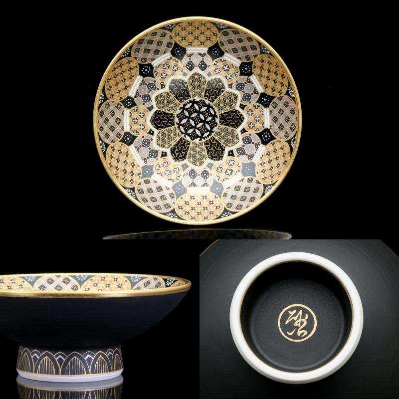 ファッションデザイナー 茶器 酒器 うつわ 色絵 Ns 1 京都絵付物語 平盃 共箱付 作 金彩瓢小紋 細密四人展ii 新川砂山 Mg敬 陶磁器 プレゼント 贈り物 一点物 コップ グラス 酒器 Oyostate Gov Ng