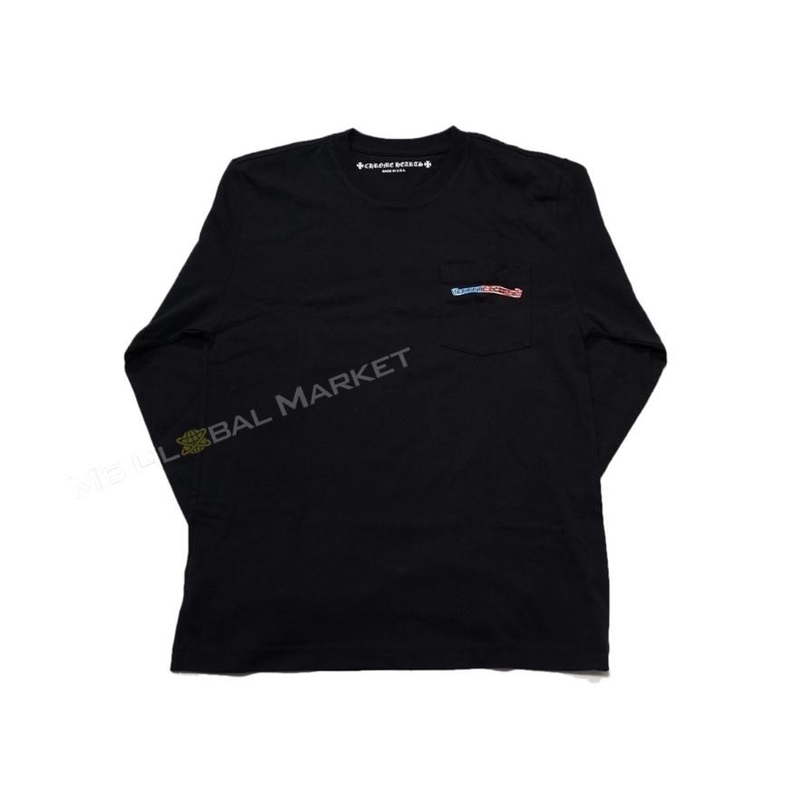 新品正規品 クロムハーツ Tシャツ ブラック アメリカン フラッグ スクロール マッティボーイ メンズ Mサイズ 長袖 ポケット Chrome