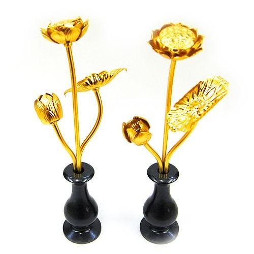 仏具 水瓶付きミニ常花 3寸 藍錆色 （高さ 約16.5cm) (2204002381
