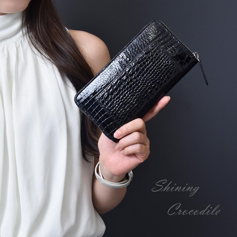 クロコダイル 長財布 メンズ レディース 鰐革 シャイニング ラウンド