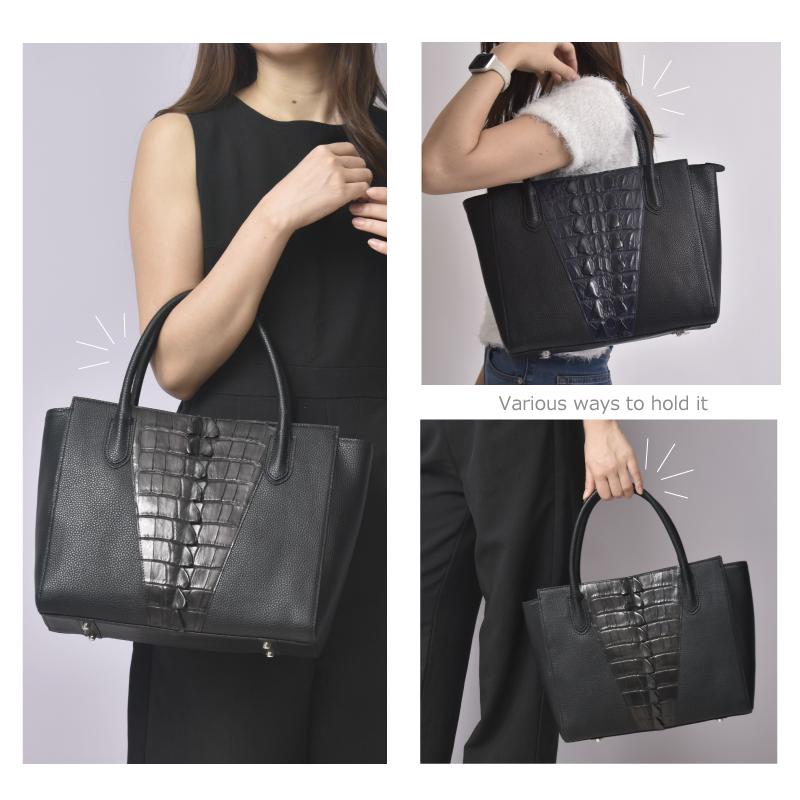 極美品 クロコダイル ホーンバック 2way ハンドバッグ ブラック クロコ MGSABLE クロコダイル ハンドバッグ 本革 レディース 女性