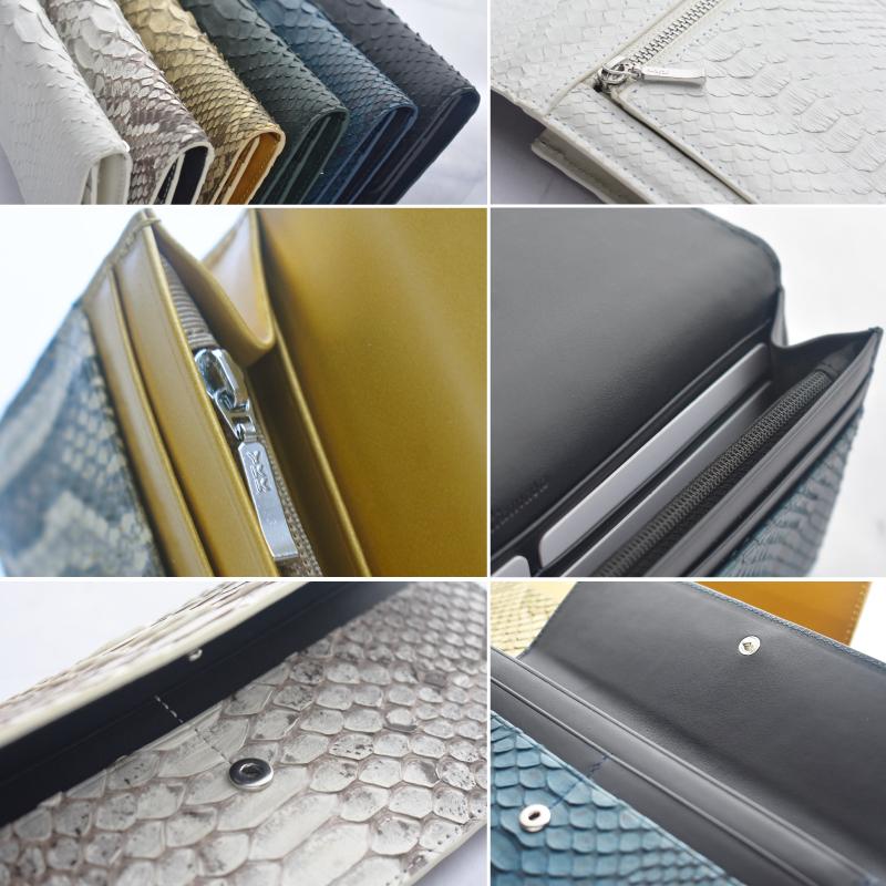 パイソン 長財布 メンズ レディース かぶせ 蛇革 スリム 薄い