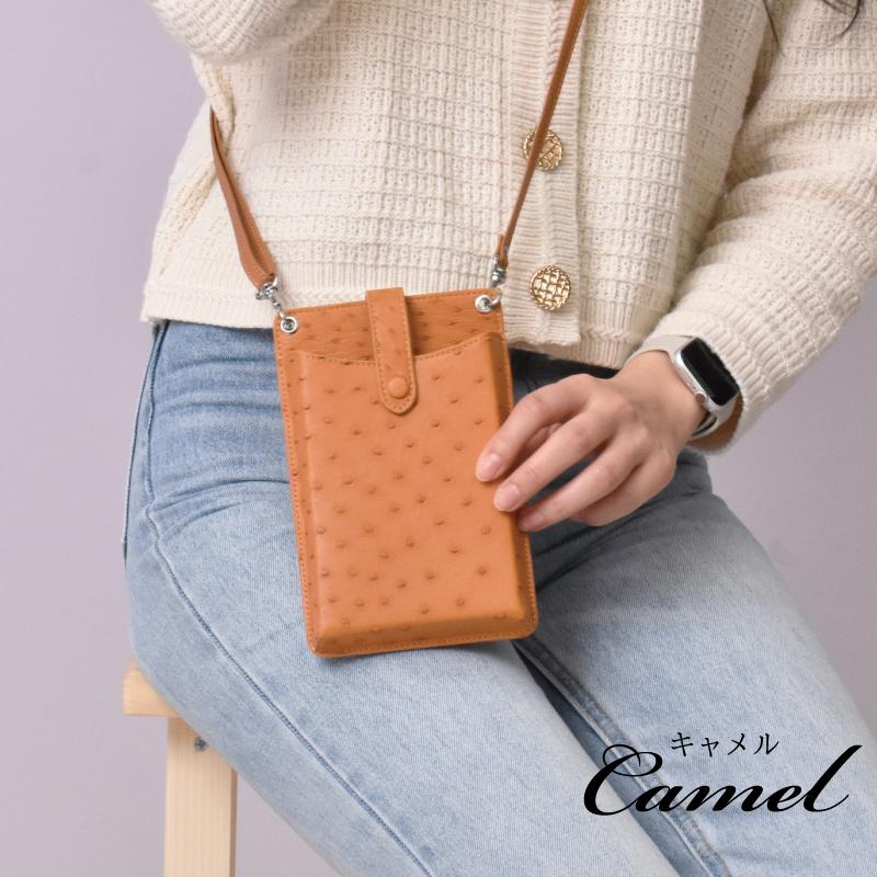 オーストリッチ スマホポシェット レディース 本革 スマホポーチ