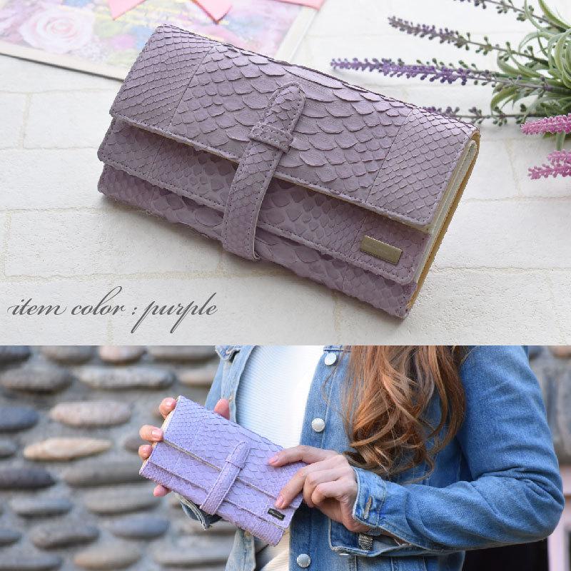 ギャルソン 長財布 パイソン レディース 本革 ヘビ革 蛇革 かぶせ 財布