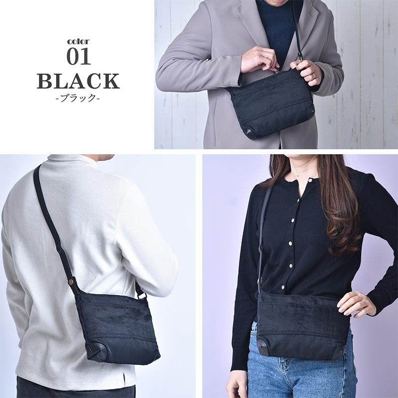 サコッシュ ショルダー バッグ メンズ レディース  牛革 レザー 軽量 斜めがけ 小さめ 薄型 ナイロン ブラック スリム ポーチ 旅行 男女兼用 送料無料 |  | 06