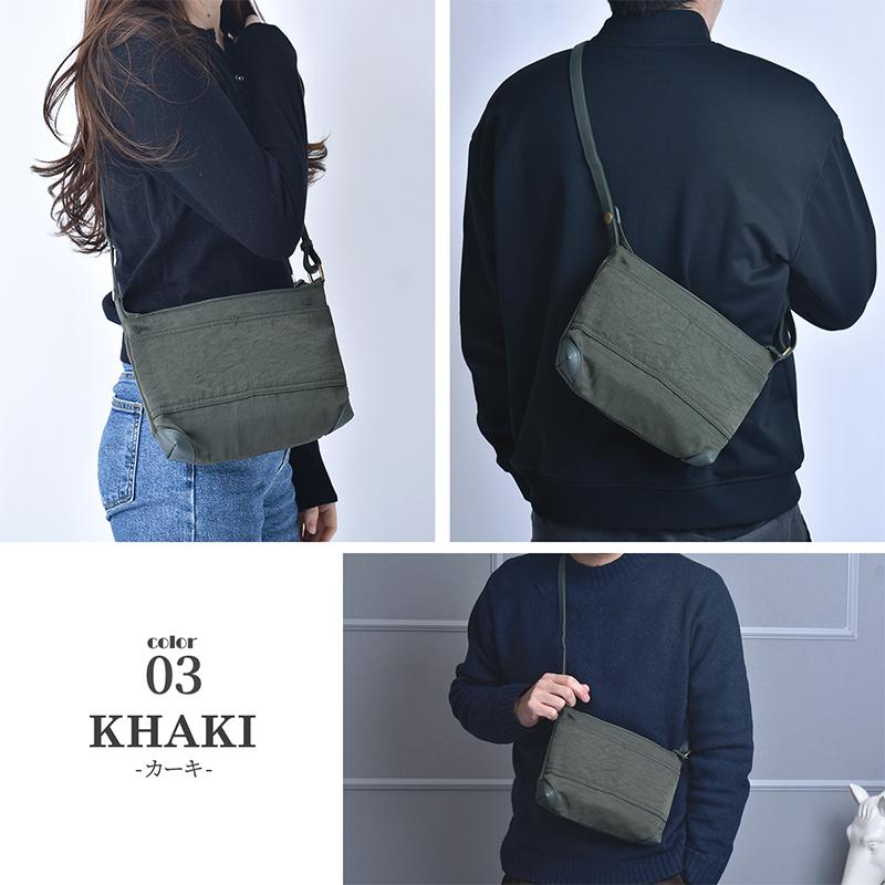 サコッシュ ショルダー バッグ メンズ レディース  牛革 レザー 軽量 斜めがけ 小さめ 薄型 ナイロン ブラック スリム ポーチ 旅行 男女兼用 送料無料 |  | 08