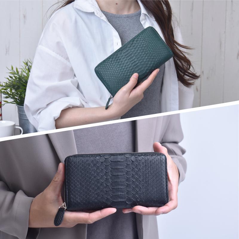 MGSABLE 長財布 蛇革 パイソン ヘビ 本革 メンズ レディース ラウンド