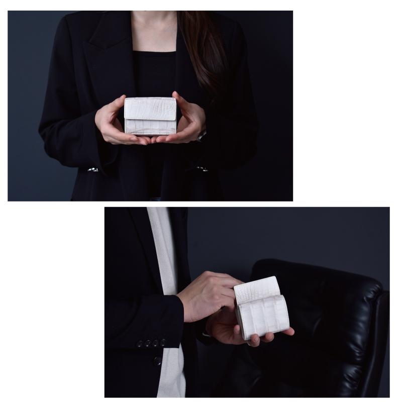 クロコダイル 三つ折り財布 ヒマラヤ 染め 本革 ミニ財布 レディース