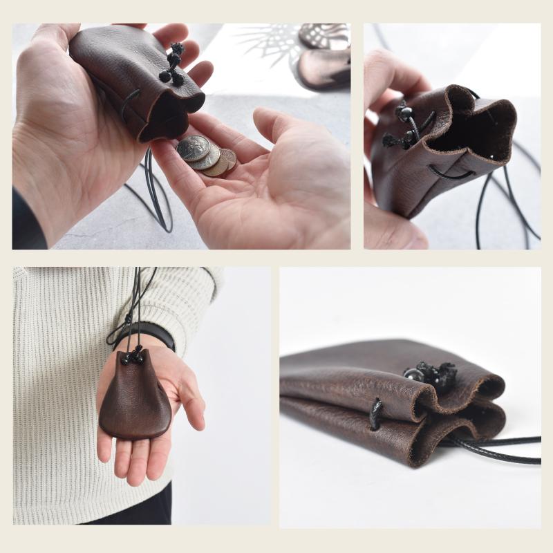 巾着 本革 ネックウォレット ミニポーチ 牛革 ネックポーチ メンズ レディース 日本製 手作り 首掛け 小銭入れ 軽量 コインケース レザー ギフト 送料無料 |  | 07