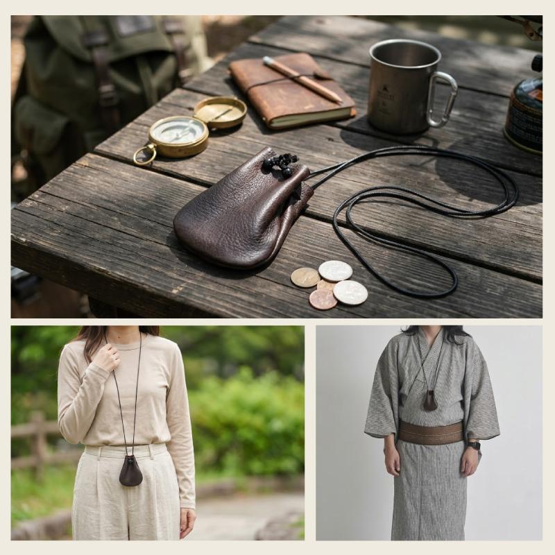 巾着 本革 ネックウォレット ミニポーチ 牛革 ネックポーチ メンズ レディース 日本製 手作り 首掛け 小銭入れ 軽量 コインケース レザー ギフト 送料無料 |  | 09