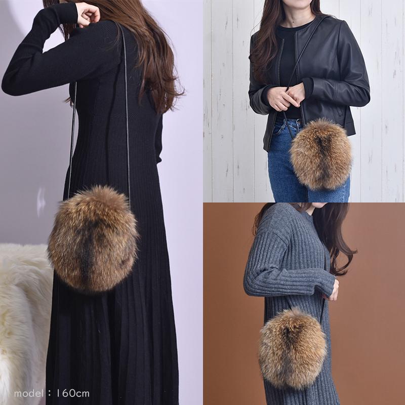 MGSABLE リアルファーポシェット レディース 女性 丸型 ショルダー