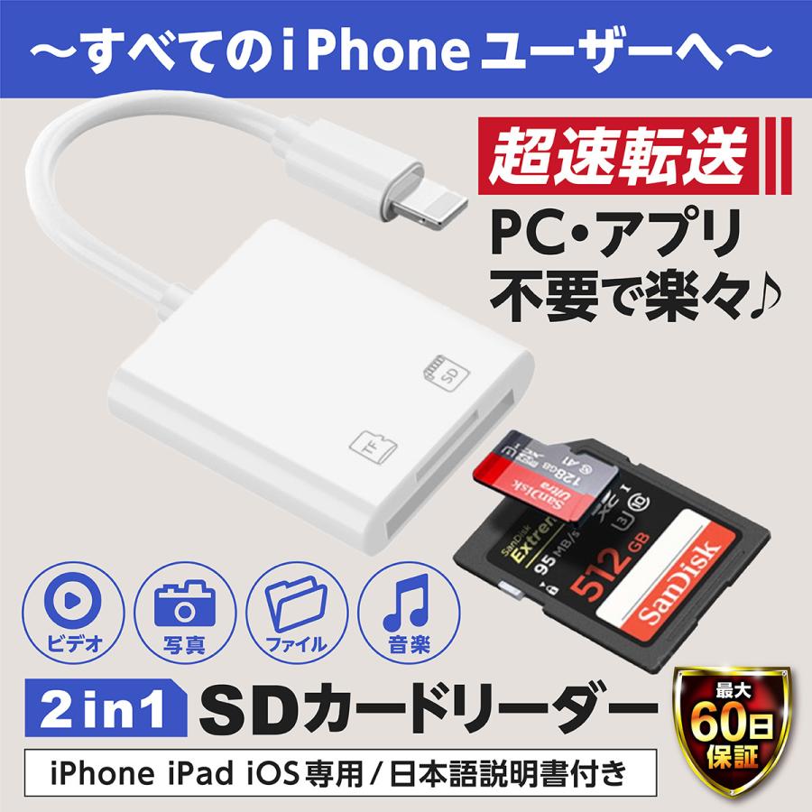 SDカードリーダー 2in1 iPhone iPad データ転送 12ZA