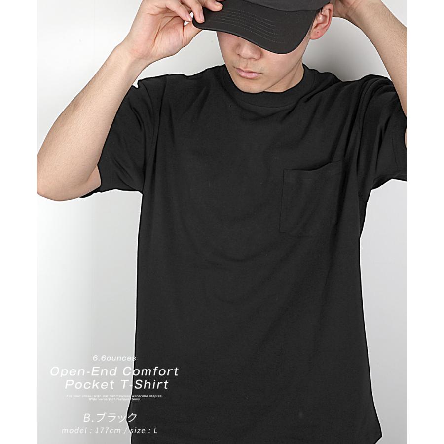 ブラウン ポケット付き Tシャツ CROSS&STITCH オープンエンドバインダーネックポケットTシャツ