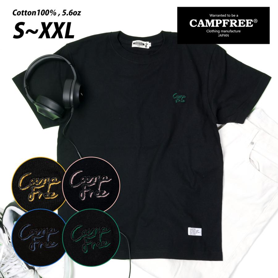 ティシャツ メンズtシャツ CAMPFREE ロゴ Tシャツ メンズ 半袖 刺繍  