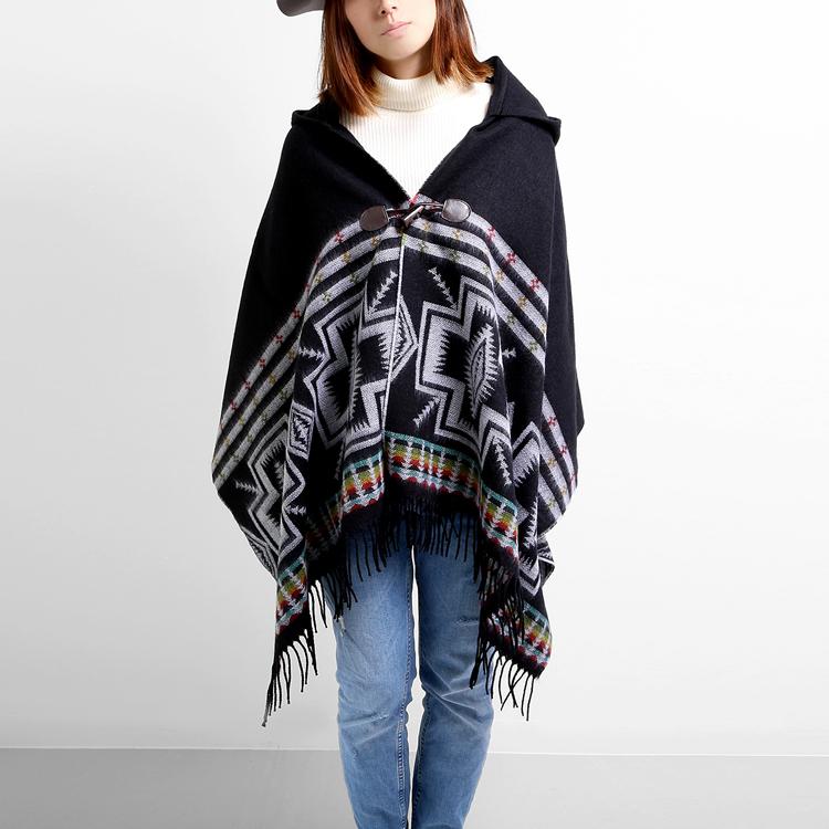 ポンチョ ストール ネイティブ 民族柄 ボタン フード付き レディース メンズ コート マント 大判 ケープ 秋冬 M H A Style 通販 Yahoo ショッピング