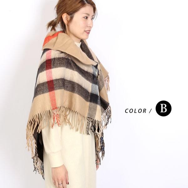 ポンチョストール 襟付き 送料無料 ポンチョ ストール ケープ チェック柄 レディース メンズ ユニセックス 大判 フード チェック フード付き ボタン M H A Style 通販 Yahoo ショッピング