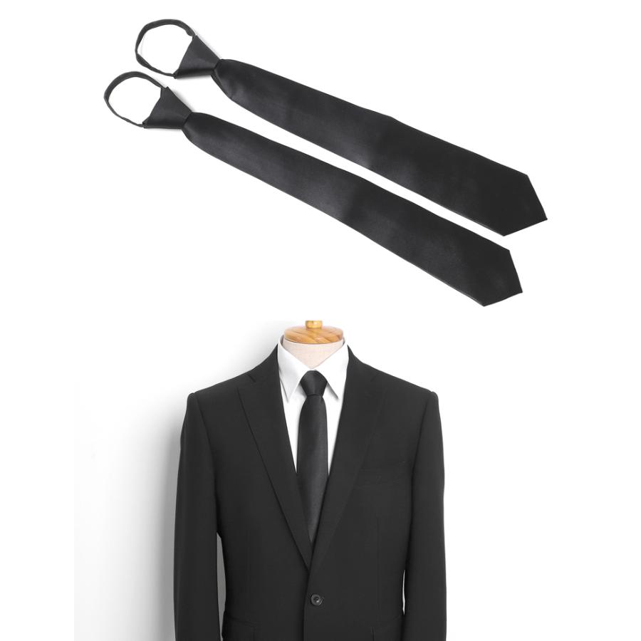 ワンタッチネクタイ ネクタイ 無地 ワンタッチタイ メンズ シルク 黒