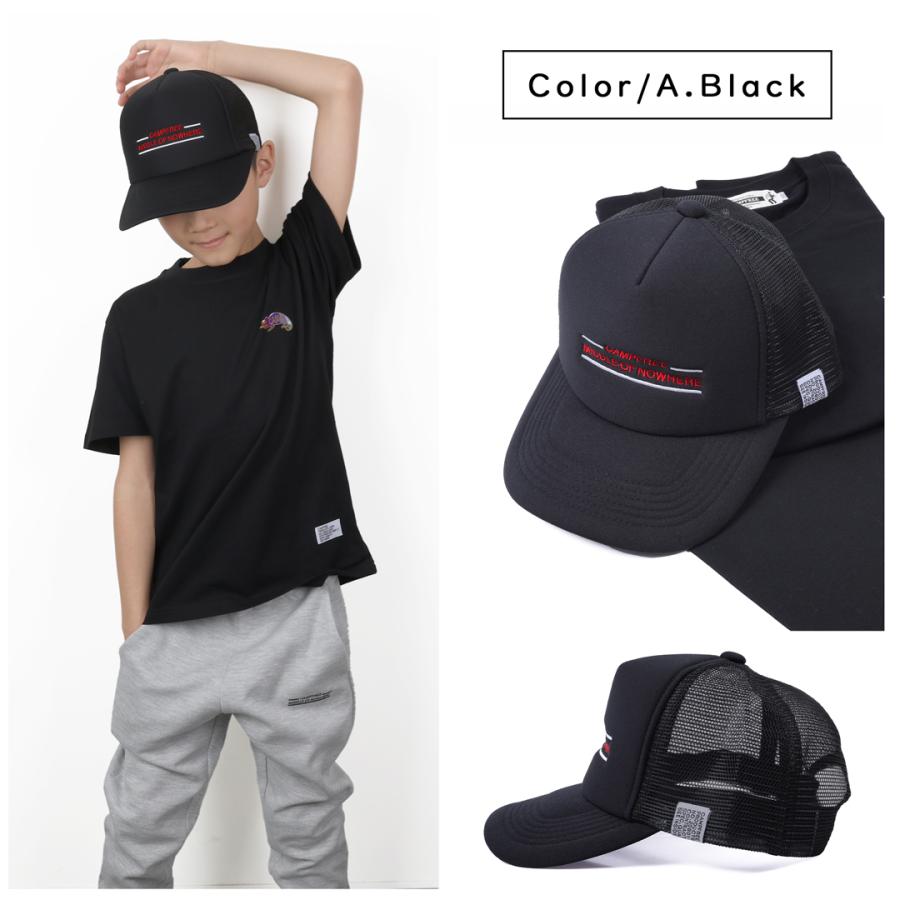 メッシュキャップ 子供 CAMPFREE 帽子 キッズ ジュニア メンズ 夏 黒