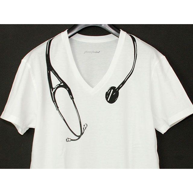 まるで聴診器を首からかけているかの様なｖネック 騙し絵tシャツ メンズ ホワイト 白 転写 だまし絵 半袖 プリントtシャツ Choushinki M H A Style 通販 Yahoo ショッピング