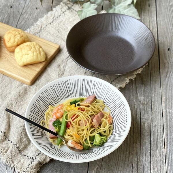 新品2点セット美濃焼ワイア反型21.2cm深皿黒パスタ皿カレー皿
