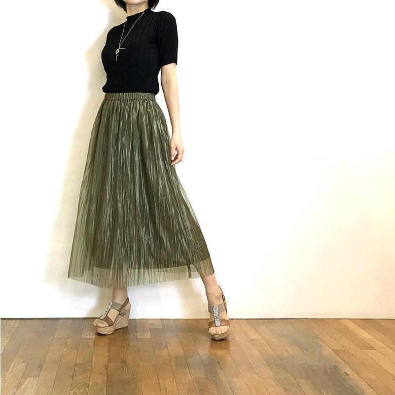パシオーネ PASSIONE スカート プリーツ リンクルオーガンジー 婦人服  