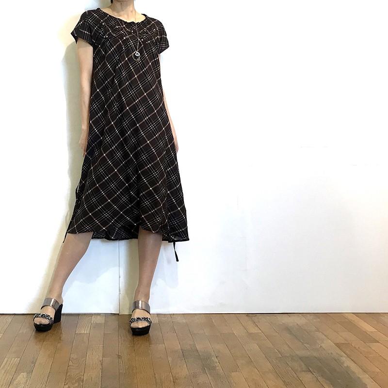 Pizzo Bianco ワンピース バイヤス チェック 半袖 ブラウン 茶 