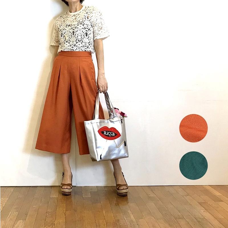 送料込 ガウチョパンツ コーデ ミセス きれいめガウチョパンツ タックガウチョパンツ コムアンファム 50代 春夏 7分丈 40代 ボトムス パンツ