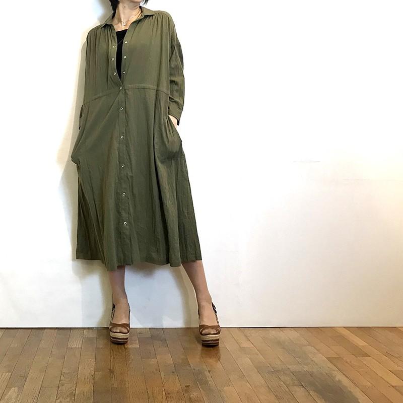 コムアンファム シャツワンピース 七分袖 紺 カーキ COMME UNE FEMME