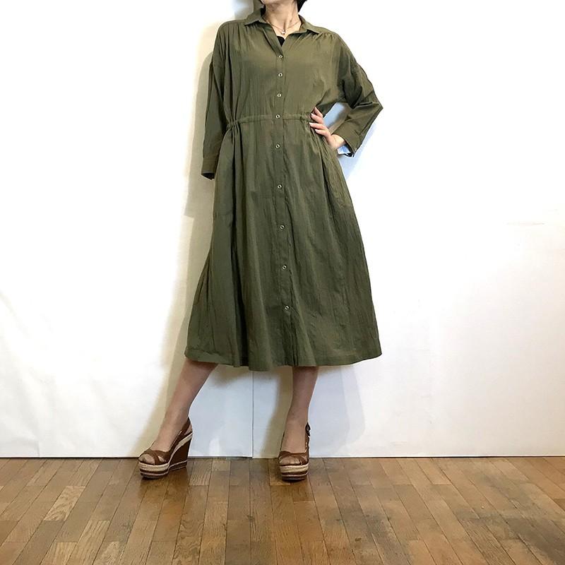 コムアンファム シャツワンピース 七分袖 紺 カーキ COMME UNE FEMME
