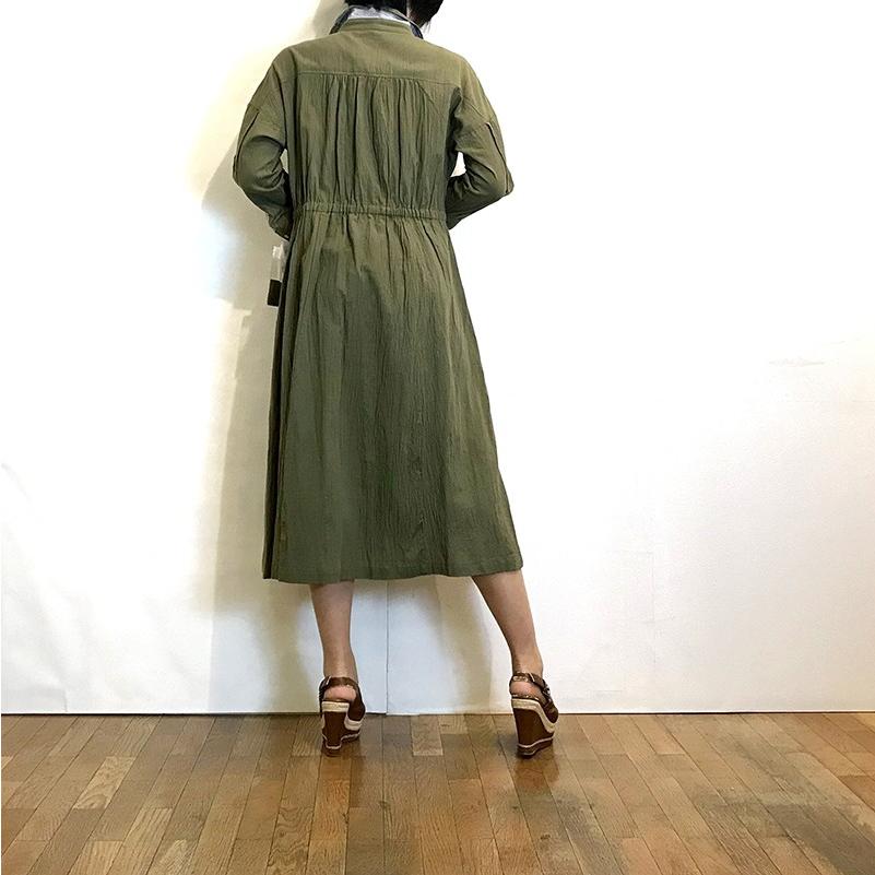 コムアンファム シャツワンピース 七分袖 紺 カーキ COMME UNE FEMME