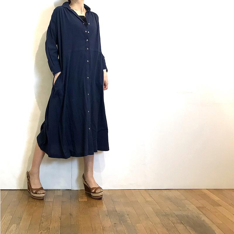 コムアンファム シャツワンピース 七分袖 紺 カーキ COMME UNE FEMME