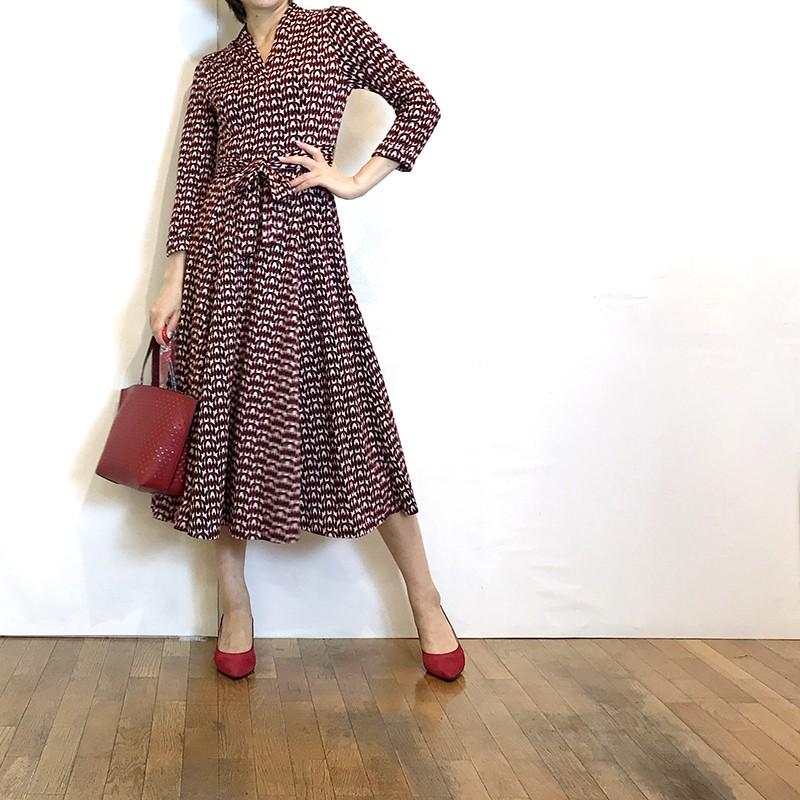 Etalors エアロー レトロプリント ワンピース 共布ベルト 赤 M08 1011 セレクトショップ ミーナ 通販 Yahoo ショッピング