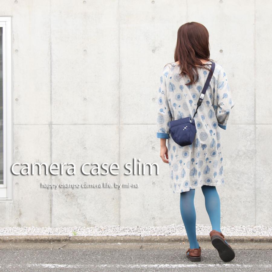 カメラケース camera case　一眼レフ用　「カメラのお洋服　スリム」 ネイビー　帆布　needlework(刺繍)シリーズ｜mi-na｜02