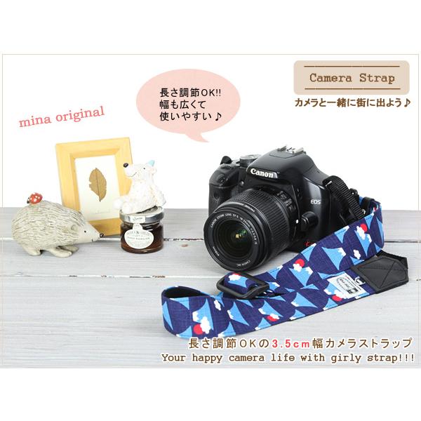 カメラストラップ camera strap　一眼レフ　ミラーレス一眼用　ハローfujiyamaネイビー　３．５ｃｍ幅フリータイプ｜mi-na｜02