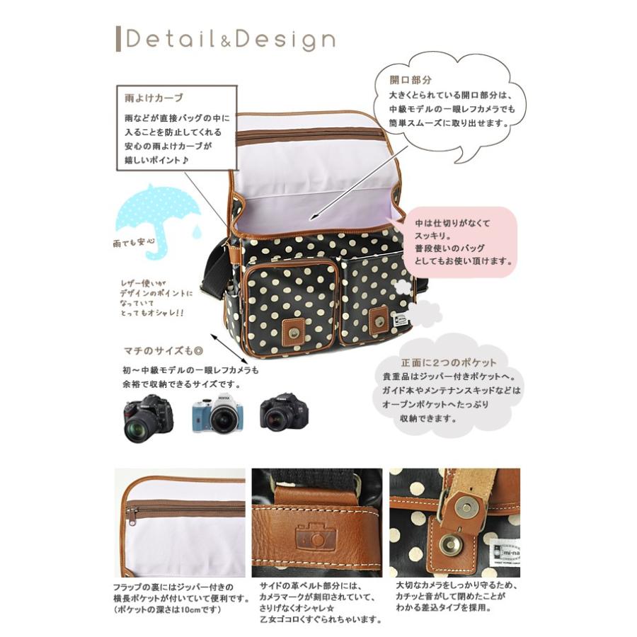完売 送料無料 カメラバッグ おしゃれ かわいい ミーナオリジナル 一眼レフ用女子カメラショルダーバッグ キナクロポルカドット 正規激安 Copticchamber Com