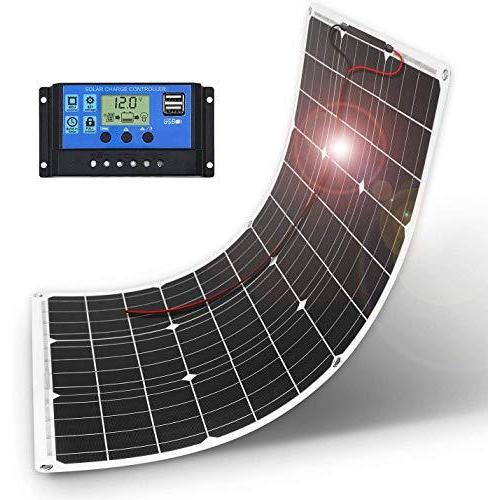 DOKIO 50W フレキシブル ソーラーパネル 単結晶 12V 車中泊 自作のソーラー発電に最適な小型・家庭用太陽光パネル 10Aチャージャー meena181380b2c7ミーナワン