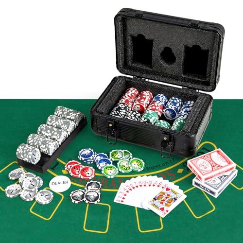 美品 ポーカーセット チップ トランプ マット ケース付 フルセット Amazon | 【すぐ遊べるポーカー8点フルセット】120㎝×60cm