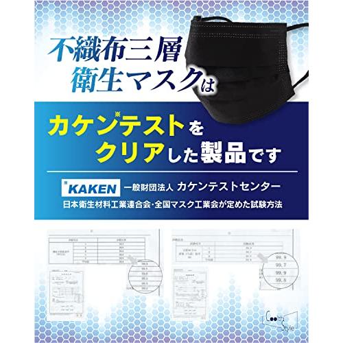 [Coolth Style] 日本製 黒 不織布マスク 100枚 個包装 日本国内カケンテスト認証済 高機能 不織布マスク 普通サイズ：175mm｜mi-naone｜04