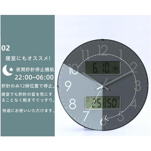 Nbdeal 掛け時計 電波時計 温度 湿度 日付 曜日表示 直径33.5cm アナログ 夜間秒針停止機能付き 静音 球面ガラス SYJ-789